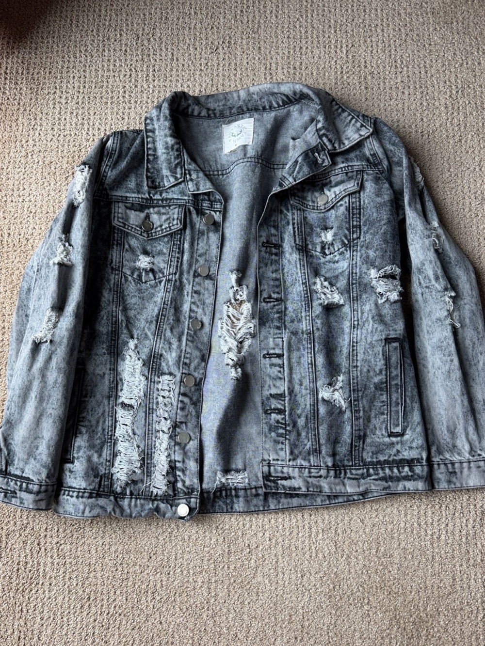 Fantastic Fawn Distressed Black Acid-Wash Denim Jacket